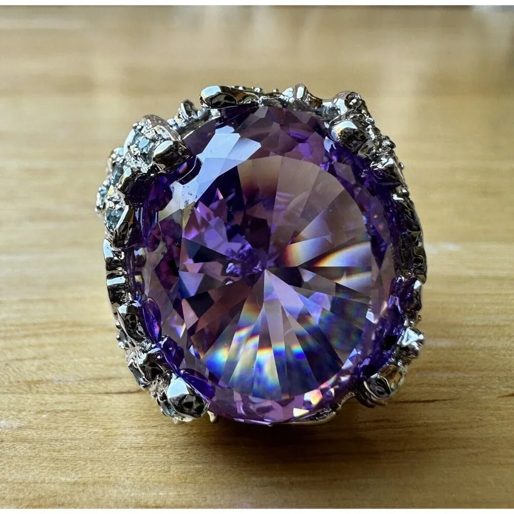 Statement Ring Size 9.75‎ Purple Blue Tanzanite Cluster Gems 925 Sterling 28.3g